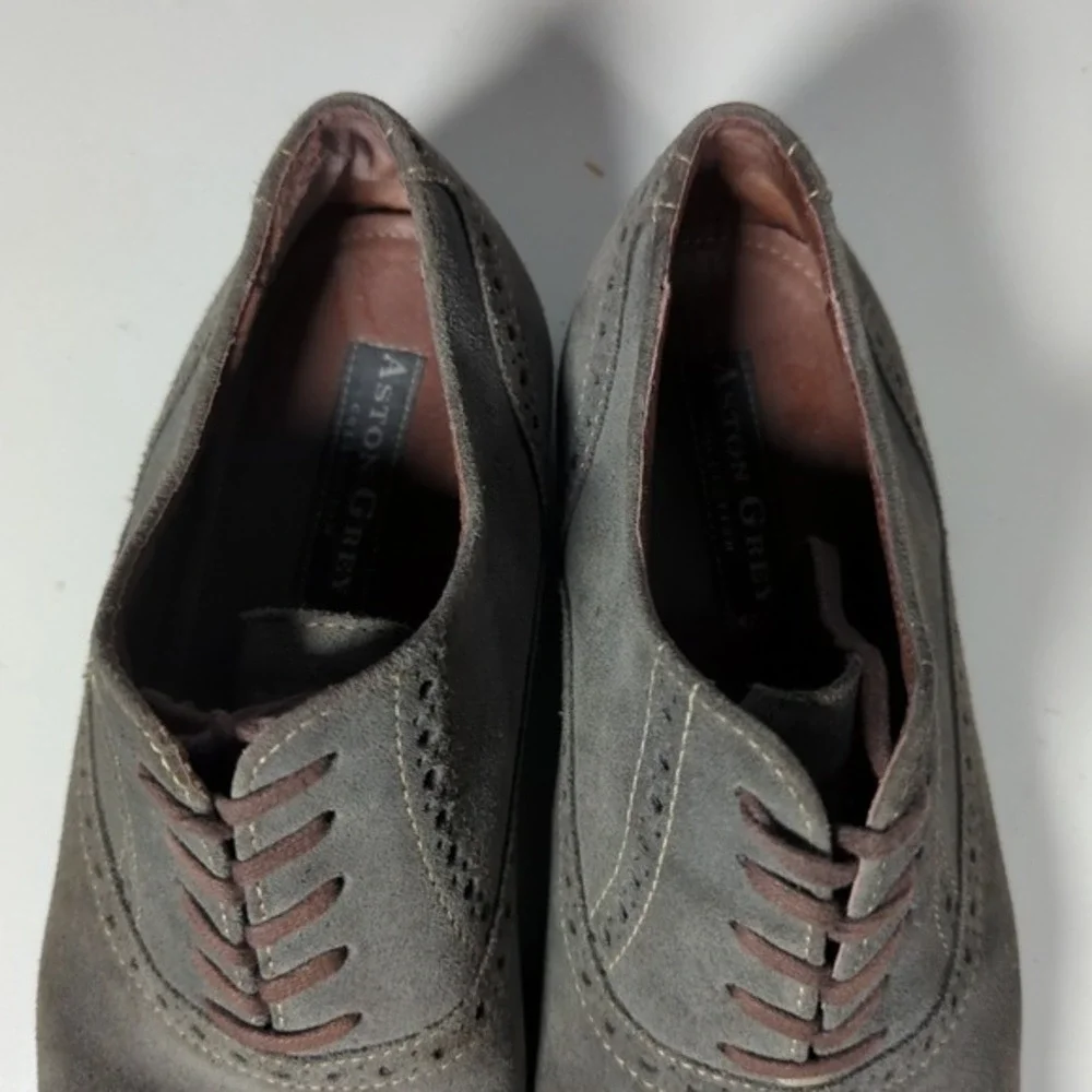 Aston Grey Crocket Oxford Suede‎ Dress Shoes Gray Cap Toe Lace Up Men's Sz 8